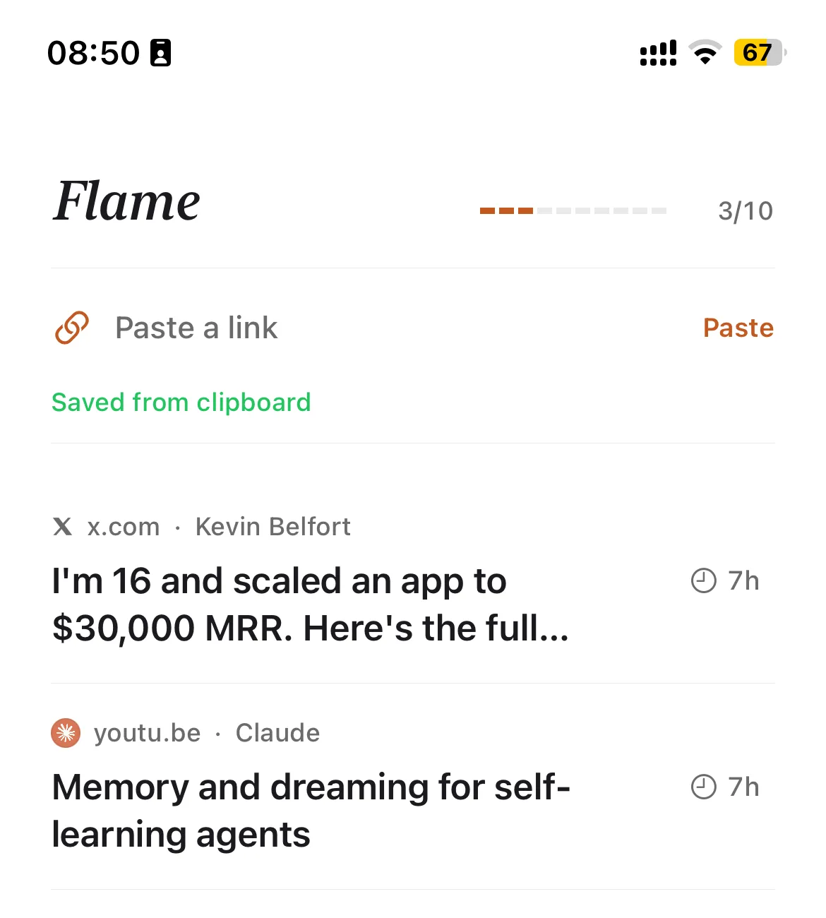 Burn 451 iOS app showing the Flame queue