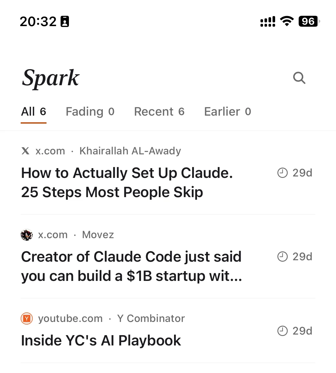 Burn 451 iOS app showing the Spark list