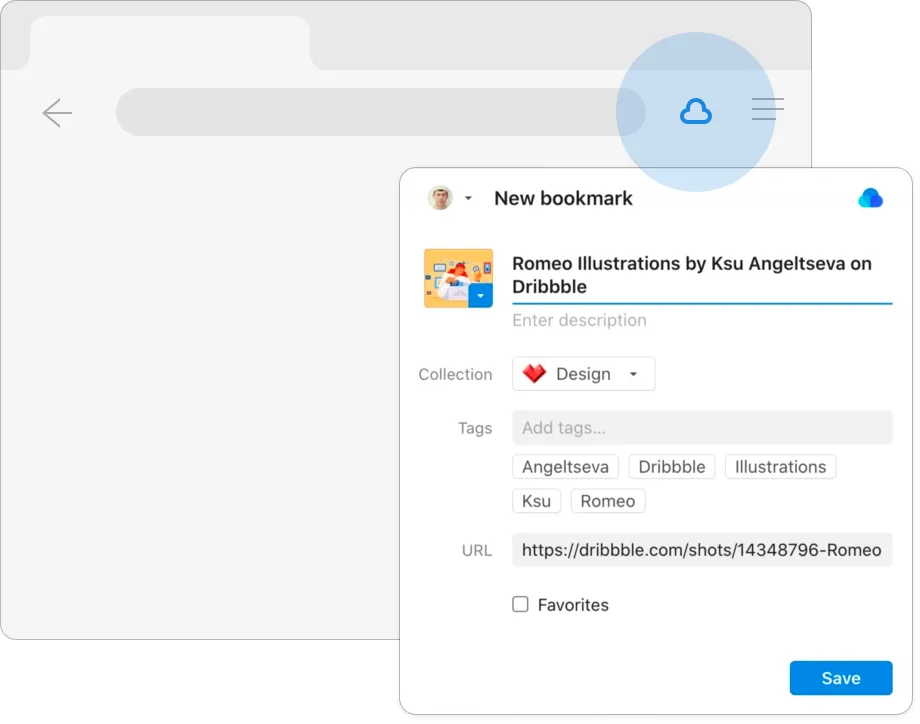 Raindrop.io Chrome extension showing the complete bookmark save panel