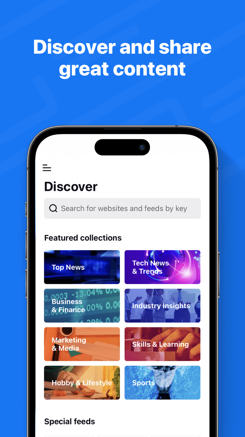 Inoreader RSS reader app — discover feeds on iOS