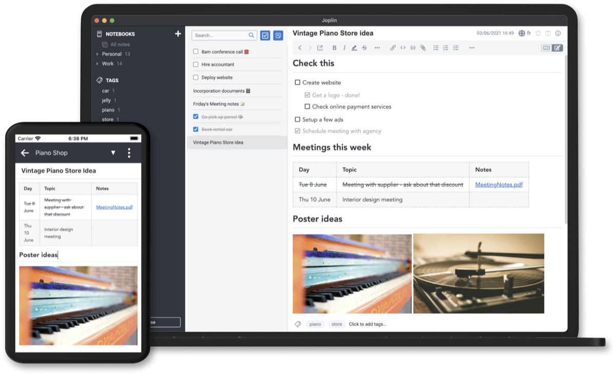 Joplin desktop app — open-source Evernote alternative with notebooks and Markdown editing