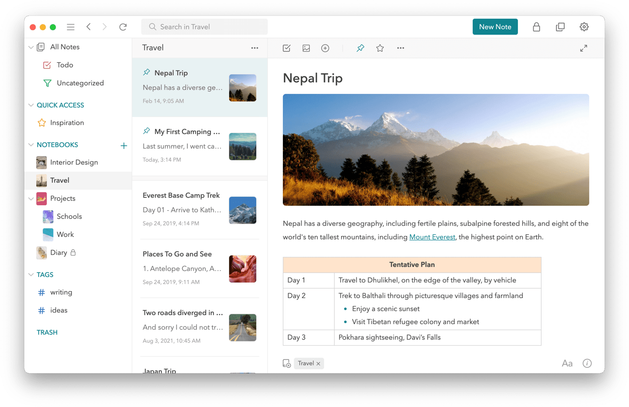 UpNote desktop app — Evernote-style notebooks with a one-time $39.99 lifetime price